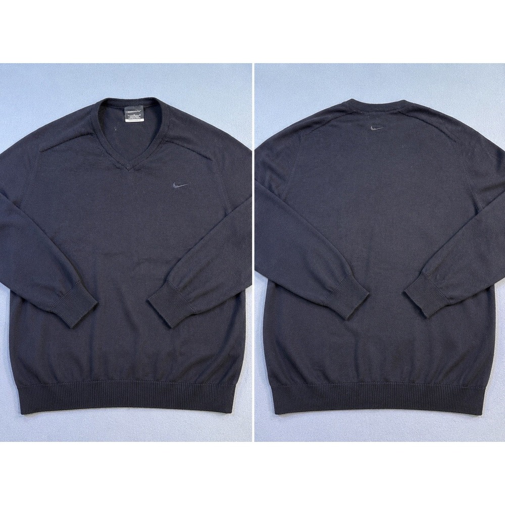 Nike Golf Sweater MENS LARGE Black V Neck Wool Blend Tour Performance Pullover